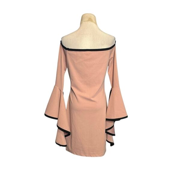 Event beige black trim off the shoulder sheath dress size Large - Picture 2 of 13